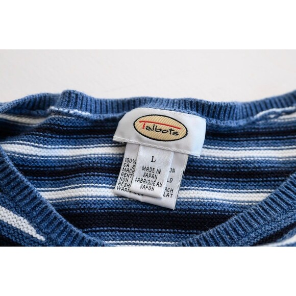 Vintage Talbots blue striped L cotton short sleeve sweater - Picture 5 of 6